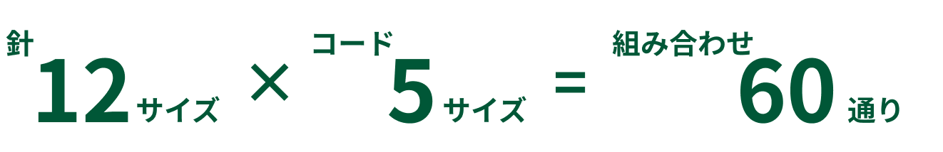 針12サイズ、コード5サイズ、組み合わせ60通り